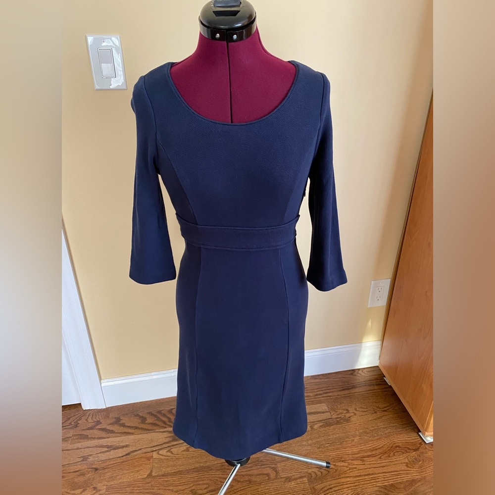 BODEN TEXTURED COTTON BLEND PONTE DRESS  BLUE WH518 - size 4L